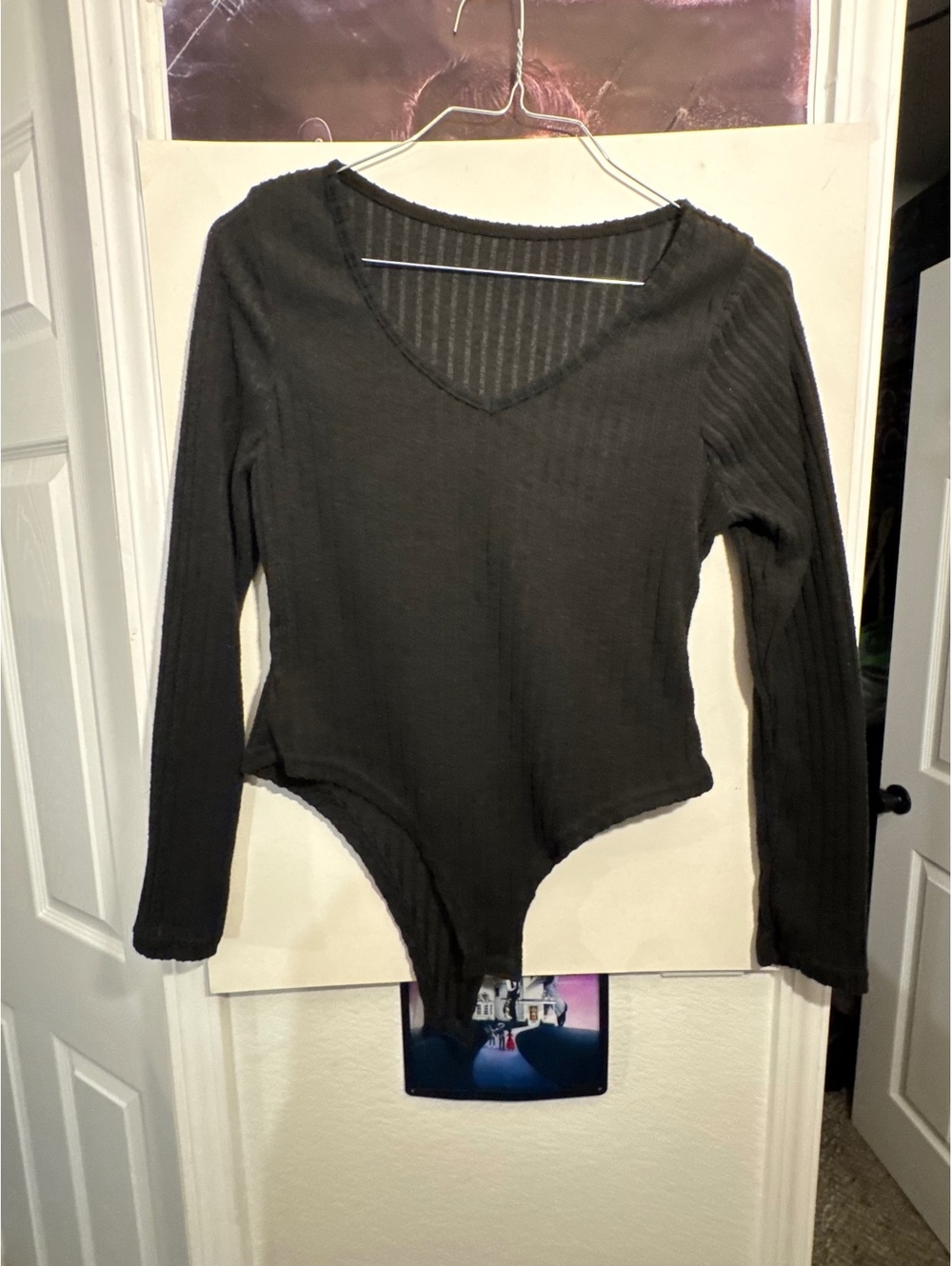 SHEIN Black Ribbed Long Sleeve Bodysuit Size XL